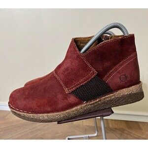 Born Tora Womens Ankle Boots Dark Red Leather Side Zip Sz 8 Boho Hippie Comfy